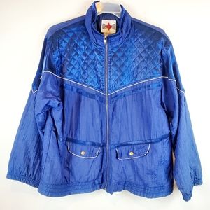 Vintage 1980s Active Frontier Shiny Blue Quilted Jacket Coat Size XL Womens